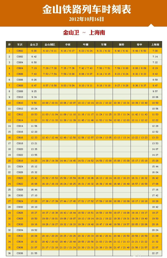 金山卫二路最新时刻表